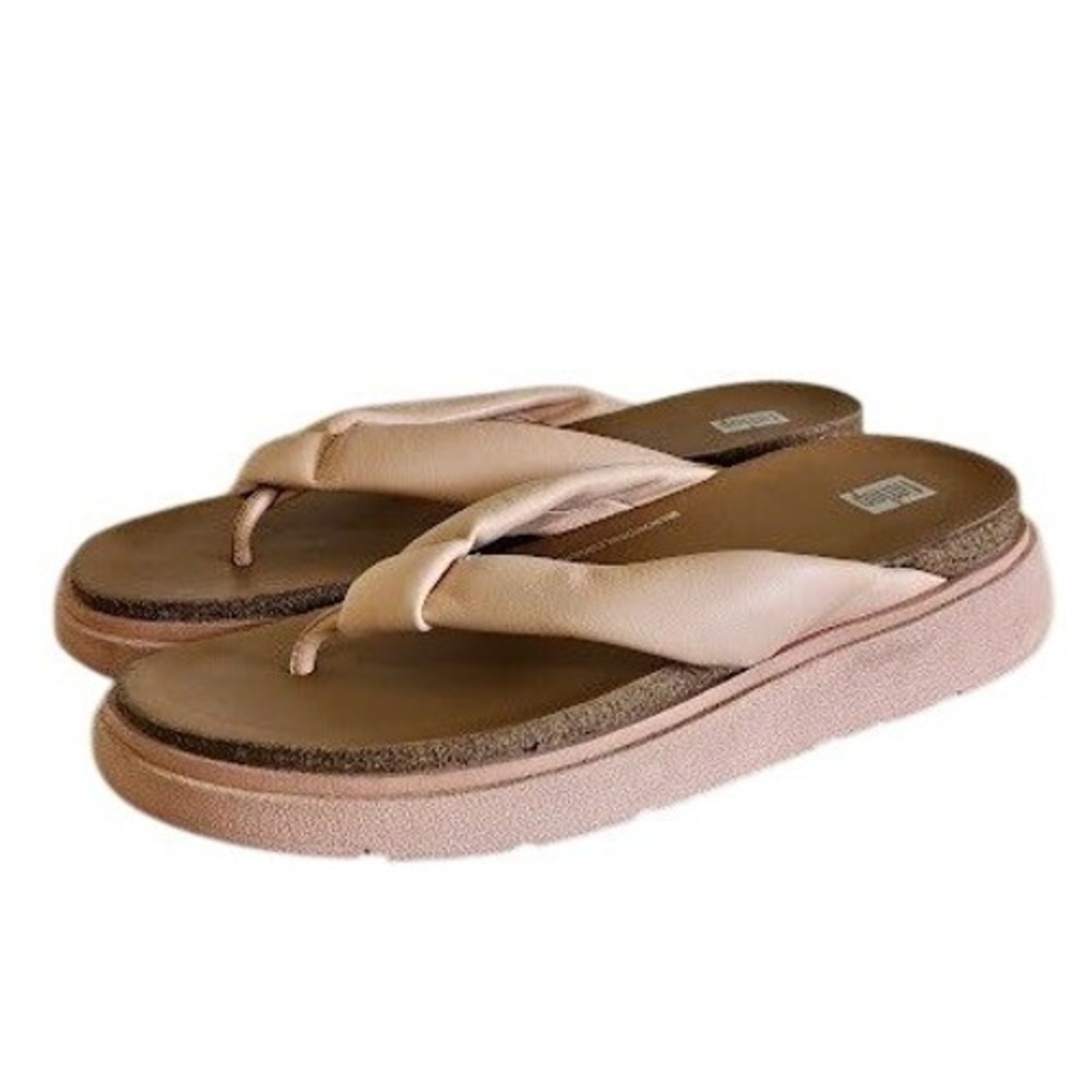 FitFlop GEN-FF Women Size 8 Pink Padded-Strap Leather Toe-Post Sandal Platform